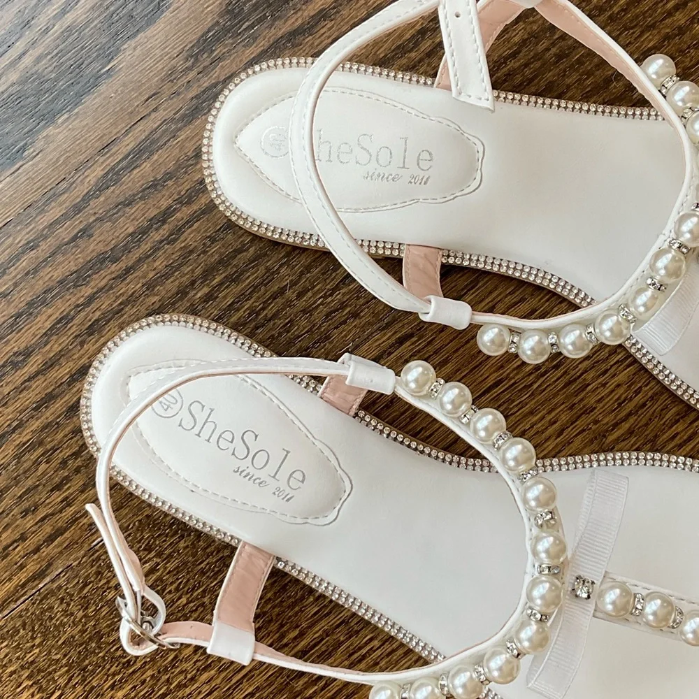 Faux Pearl T-Strap Sandals - Picture 4 of 6